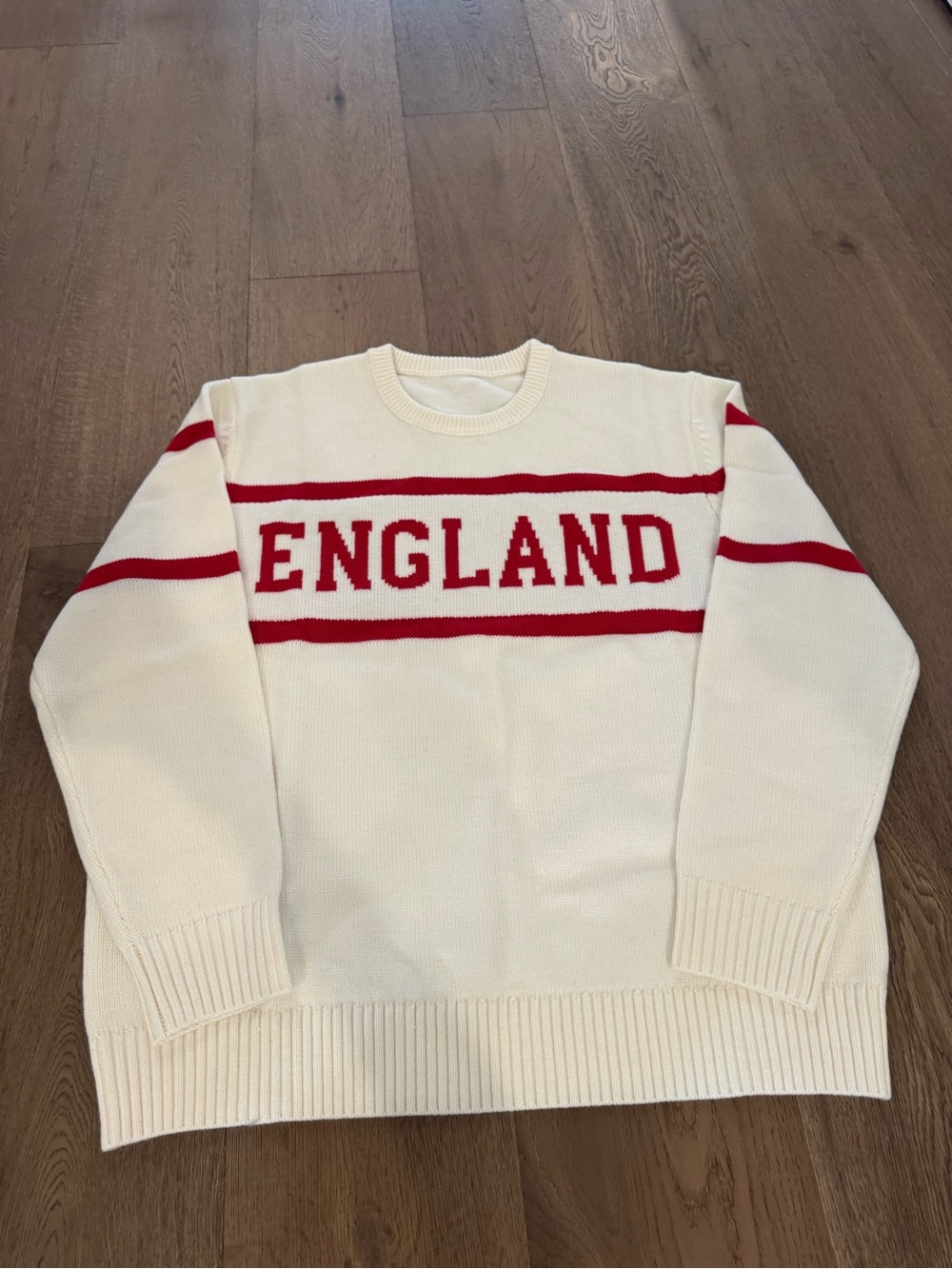England Crewneck Sweater - Cream with Red Stripes